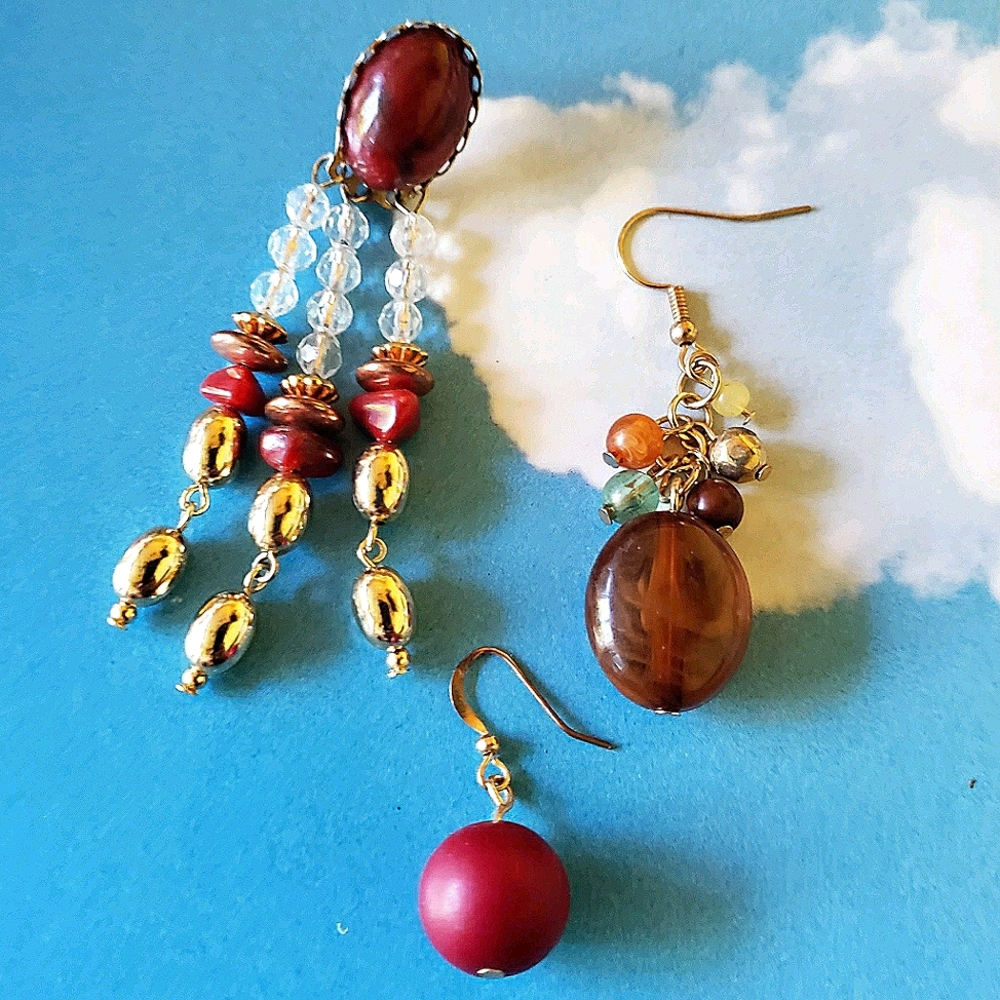 Vintage Dangle Earrings Mismatched Boho Festival